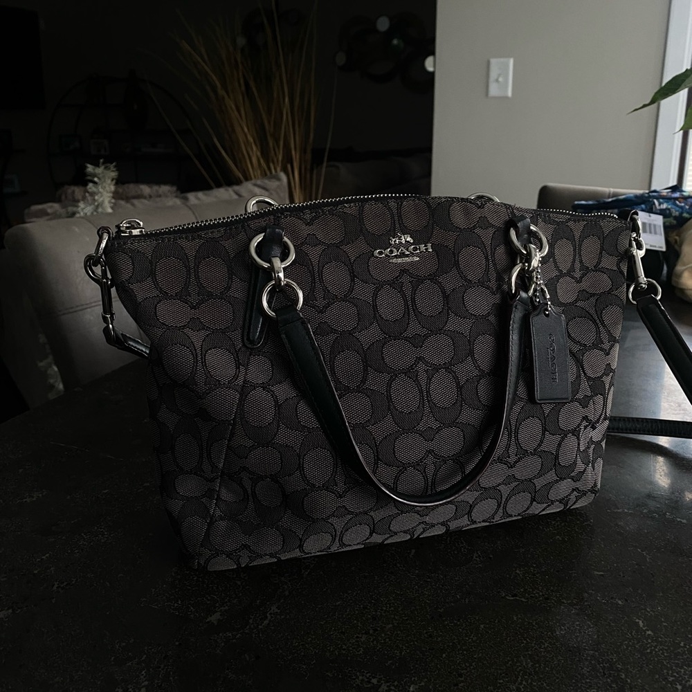 COACH Black Signature Canvas Satchel with crossbody belt